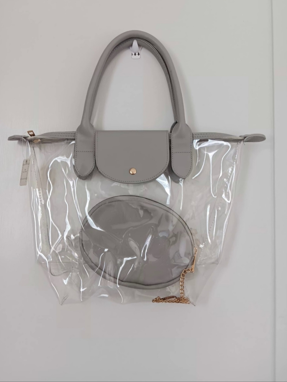 Clear Vinyl Gray Tote Bag - Picture 3 of 10